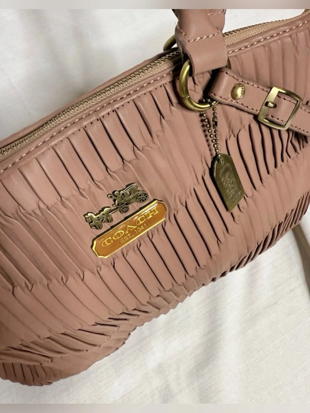 COACH 2WAY Madison Gathered 2-Way Tote Leather Handbag Blush Pink Crossbody